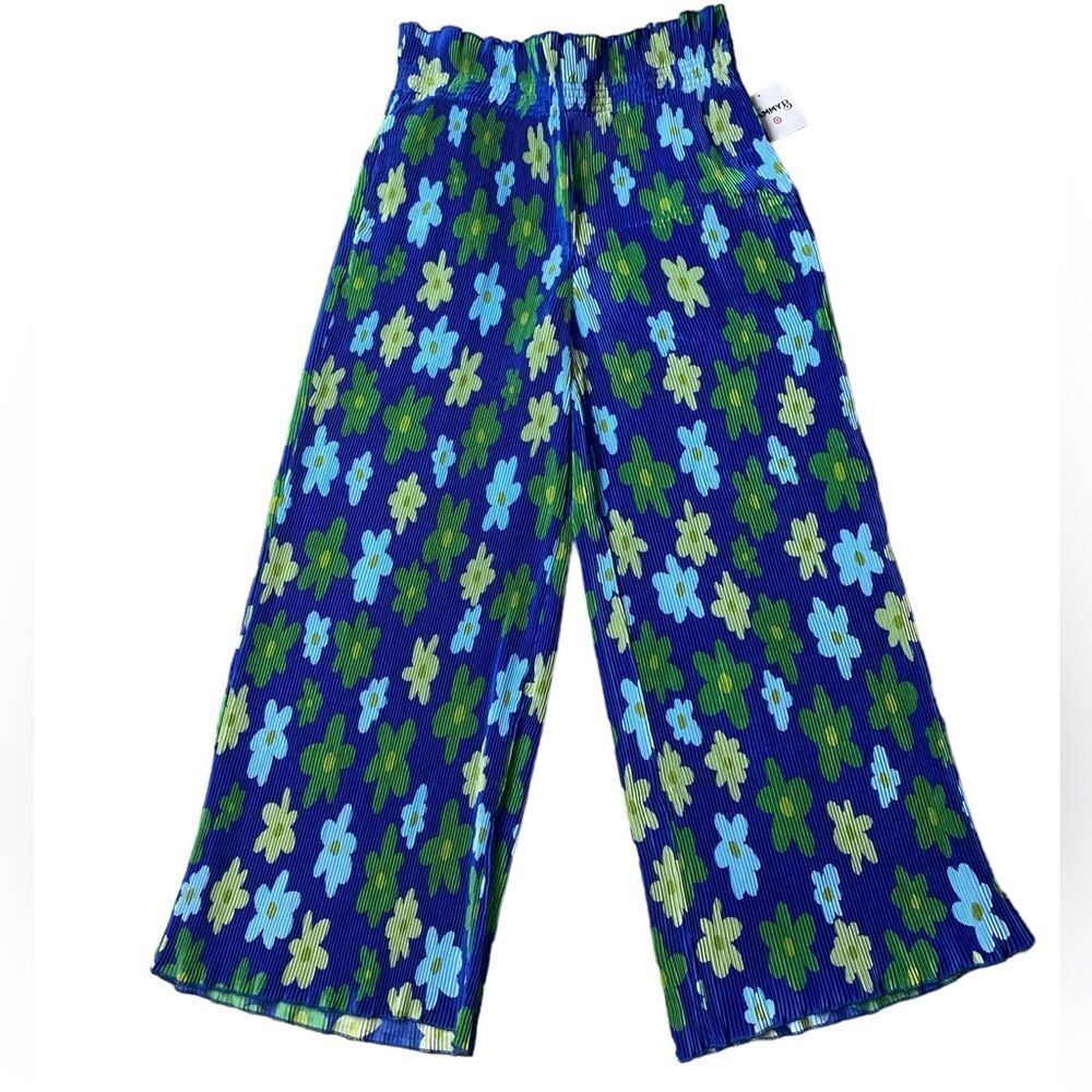 SammyB Target Wms Sz Lrg Blue Green Floral Groovy Wide Leg Pleated Trousers